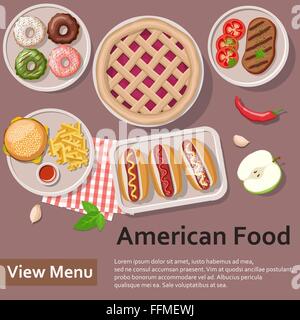 Amerikanisches Essen. Flache Laien Stil Illustration. Stock Vektor