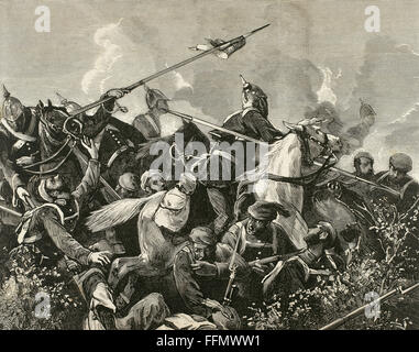 Dritter Carlist Krieg (1872-1876). Kampf zwischen Carlist und liberale Truppen. Gravur. Stockfoto