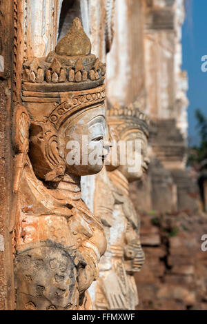 Deva Statuen, Shwe Inn Thein Pagode im Shan-Staat, Birma (Myanmar), Inthein (Indein), Inle-See Stockfoto