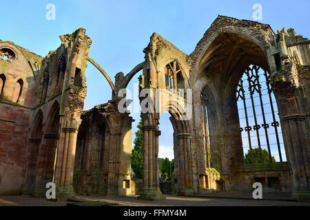 Ruinen der Melrose Abbey, Schottland, UK Stockfoto