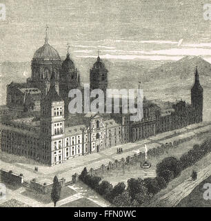 Alten Gravur Escorial Palace, Madrid Stockfoto