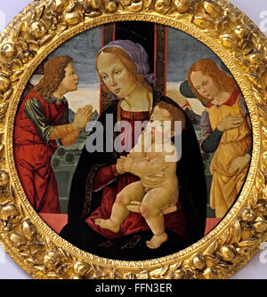 Jungfrau und Kind zwischen zwei Engeln Anbetung 15. Jahrhundert Florenz Italien Italienisch Stockfoto