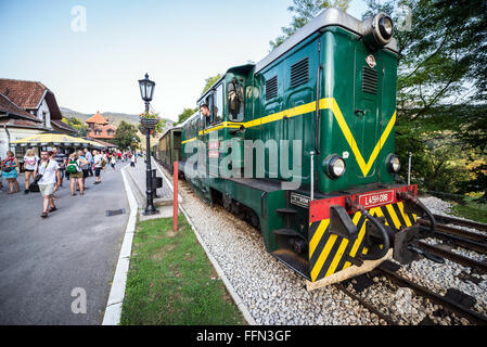 FAUR Diesellok L45H 096 von 1987 Sargan acht Schmalspur-Museumsbahn im Bahnhof Mokra Gora, Serbien Stockfoto