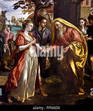 Isaac überreicht Abraham Rebecca 1563. Marten ( Martin) de Vos 1532 1603 Flämisch-belgisch Stockfoto