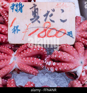 Red live Octopus in Tsukiji Fischmarkt, Tokio, Japan Stockfoto