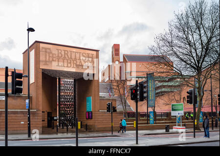 Eintritt in die British Library auf Euston Road, London, England, Vereinigtes Königreich Stockfoto