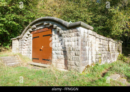 Ein Ventil Haus in Padley Schlucht, Derbyshire, England, Großbritannien verwendet für Wasser aus der Howden und Derwent Stauseen Stockfoto