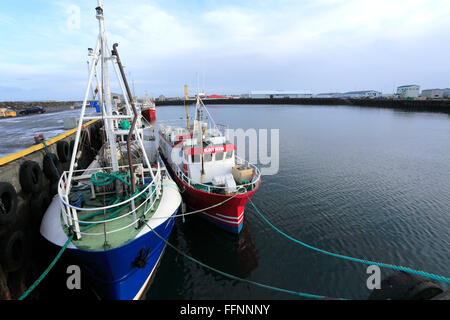 Angelboote/Fischerboote in Sandgerbi Hafen, Sandgerbi Dorf, Halbinsel Reykjanes, South West Island. Stockfoto