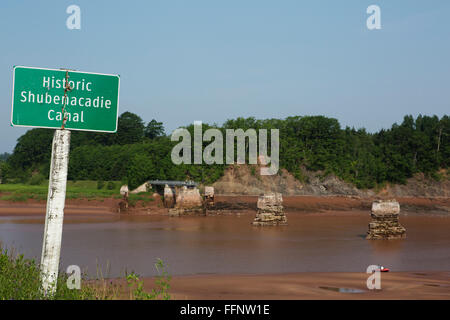 Die Shubenacadie Kanal in Nova Scotia, Kanada. Die Wasserstraße ist Gezeiten. Stockfoto