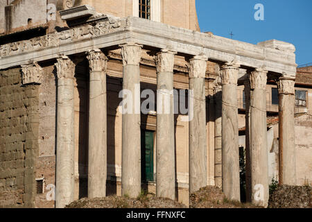 Tempel von Antonino und Faustina auf dem Forum Romanum, Rom, Italien; (Forum Romanum, Foro Romano) Stockfoto