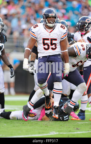 7. Oktober 2012 - Jacksonville, FL, USA - Chicago Bears außerhalb Linebacker Lance Briggs (55) während die Bären 41-3 Sieg gegen die Jacksonville Jaguars im EverBank Field am 7. Oktober 2012 in Jacksonville, Florida. .. ZUMA Press/Scott A. Miller. (Kredit-Bild: © Scott A. Miller über ZUMA Draht) Stockfoto