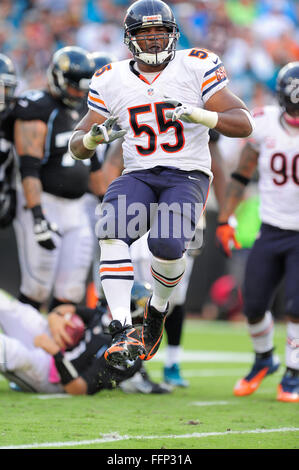 7. Oktober 2012 - Jacksonville, FL, USA - Chicago Bears außerhalb Linebacker Lance Briggs (55) während die Bären 41-3 Sieg gegen die Jacksonville Jaguars im EverBank Field am 7. Oktober 2012 in Jacksonville, Florida. .. ZUMA Press/Scott A. Miller. (Kredit-Bild: © Scott A. Miller über ZUMA Draht) Stockfoto