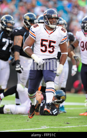 7. Oktober 2012 - Jacksonville, FL, USA - Chicago Bears außerhalb Linebacker Lance Briggs (55) während die Bären 41-3 Sieg gegen die Jacksonville Jaguars im EverBank Field am 7. Oktober 2012 in Jacksonville, Florida. .. ZUMA Press/Scott A. Miller. (Kredit-Bild: © Scott A. Miller über ZUMA Draht) Stockfoto