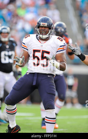7. Oktober 2012 - Jacksonville, FL, USA - Chicago Bears außerhalb Linebacker Lance Briggs (55) während die Bären 41-3 Sieg gegen die Jacksonville Jaguars im EverBank Field am 7. Oktober 2012 in Jacksonville, Florida. .. ZUMA Press/Scott A. Miller. (Kredit-Bild: © Scott A. Miller über ZUMA Draht) Stockfoto