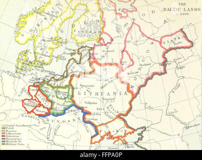 Dieses zweibändige Vintage-Buch „The Historical Geography of Europe“ bietet eine umfassende Untersuchung der geografischen und historischen Entwicklung Europas. Band 1 behandelt den Text, während Band 2 detaillierte Karten enthält, die eine visuelle Darstellung der Veränderungen Europas im Laufe der Geschichte bieten. Stockfoto