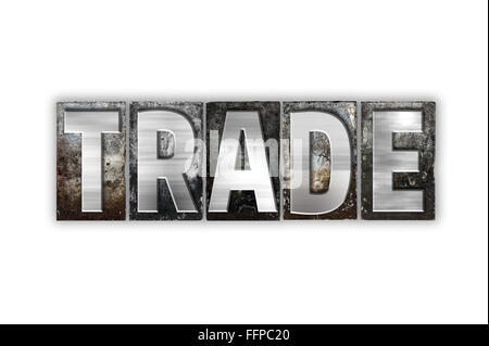 Das Wort "Handel" in Vintage Metall Buchdruck-Typ isoliert auf einem weißen Hintergrund geschrieben. Stockfoto