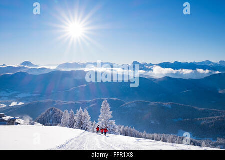 Blick Richtung Südosten vom Brauneck Gipfel, Guffert und Juifen, Bayern, Oberbayern, Lenggries, Isarwinkel, Bayerische Voralpen Stockfoto