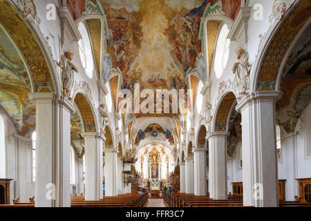 Klosterkirche St. Magnus mit Deckenfresko, Schussenried Abbey, Bad Schussenried, Oberschwaben, Swabia, Baden-Württemberg Stockfoto