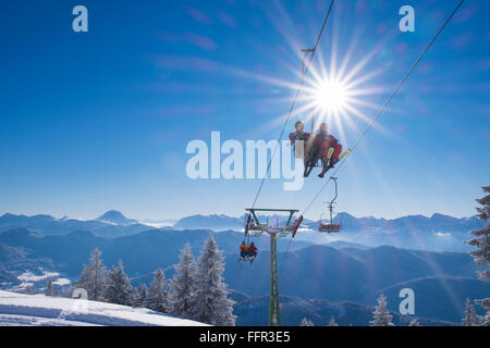 Finstermünz Sessellift Skigebiet Brauneck, Lenggries, Isarwinkel, Bayerische Voralpen, Upper Bavaria, Bavaria, Germany Stockfoto