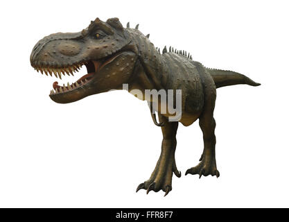 Aggressive T Rex Modell von Dinosauriern auf weißem Hintergrund. Stockfoto