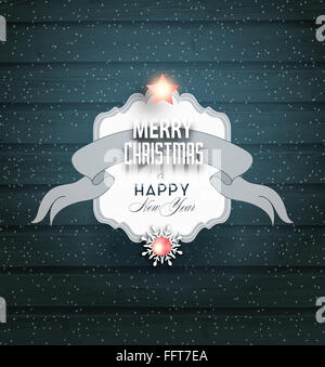 Weihnachten aus Holz Hintergrund mit Titel Inschrift und Schnee Stockfoto
