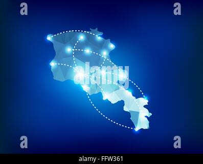 Armenien Land Karte polygonalen mit Scheinwerfer Orte Stock Vektor
