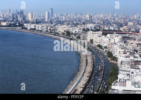 Luftaufnahme des Marine Drive Königin Halskette, Bombay Mumbai, Maharashtra, Indien Stockfoto