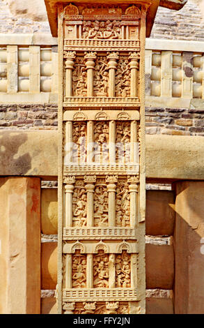 Nahaufnahme Ansicht zeigt Geschichten von Buddha auf Norden Säule Eintrittstor Stupa 1 Sanchi Bhopal Madhya Pradesh Stockfoto