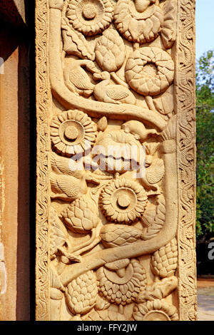 Nahaufnahme, die Geschichten von Buddha auf Südpfeiler vorderen östlichen Tor Sanchi Bhopal Madhya Pradesh Stockfoto