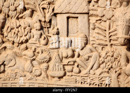 Nahaufnahme von Norden Gateway 1 innere anzuzeigen, Stupa Sanchi in der Nähe von Bhopal, Madhya Pradesh, Indien Stockfoto