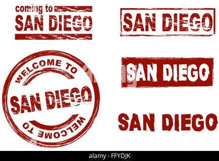 Stilisierte Tinte Marken zeigen die Stadt von San Diego Stock Vektor