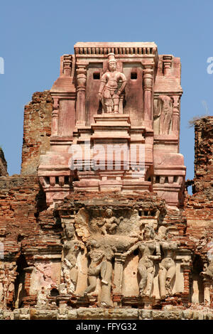 Geschmähten Skulpturen von Bal-Krishna-Tempel, Hampi Vijayanagar Ruinen, Karnataka, Indien Stockfoto