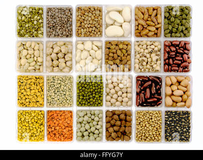 Hülsenfrüchte Linsen und Bohnen in quadratische Schale; Indien Stockfoto