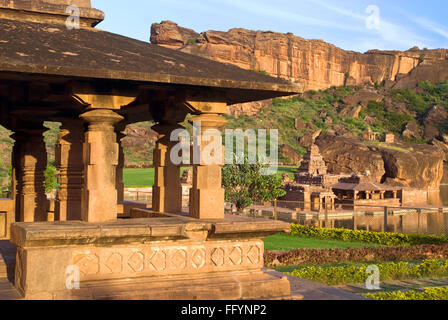 Mallikarjuna und Bhutanatha Gruppe Tempel späten 7. & 11. Jahrhundert in Badami, Karnataka, Indien Stockfoto