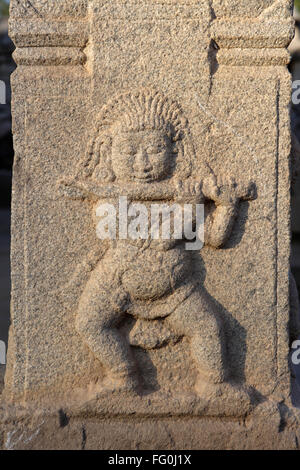 Gott Bal Krishna Statue geschnitzt Prasanna Virupaksha Hampi Vijayanagar World Heritage Deccan Plateau Hospet Bellary Karnataka Stockfoto