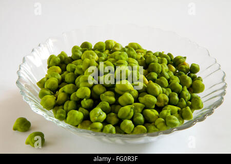 Getreide, Hülsenfrüchte, frisches Grün unpeel Kichererbsen Hara Chana Cicer Arietinum in Schüssel Stockfoto