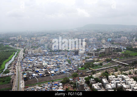 Luftaufnahme von Dharavi Slum; Bombay Mumbai; Maharashtra; Indien Stockfoto