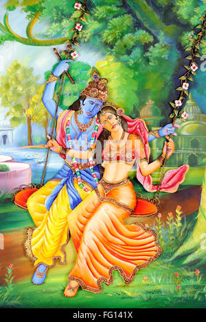 Malerei von Lord Krishna und Radha; Indien Stockfoto