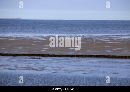 Das Watt von Nessmersiel. Nessmersiel liegt direkt an der Nordsee. Nessmersiel, Ostfriesland; UNESCO-Welterbe, Niedersachsen; Deutschland; Europa-Foto: 9. April 2015 Stockfoto