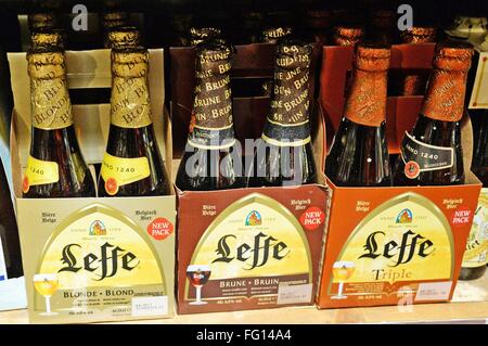 Belgisches Biermarke Leffe, Brüssel, 8. Januar 2016. Stockfoto