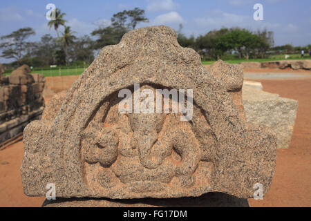 Lord Ganesha Statue am Ufer Tempelkomplex, Mahabalipuram, Bezirk Chengalpattu, Tamil Nadu Stockfoto