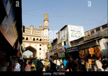 Charminar Moschee Hyderabad Andhra Pradesh, Indien Stockfoto