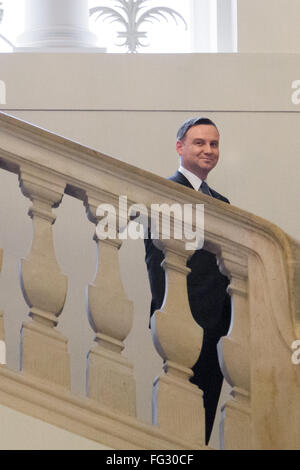 Warschau, Polen. 17. Februar 2016. Präsident von Polen Andrzej Duda während der Sitzung mit Präsidenten des Deutschen Bundesrates Stanislaw Tillich Credit: Mateusz Wlodarczyk/Pacific Press/Alamy Live News Stockfoto