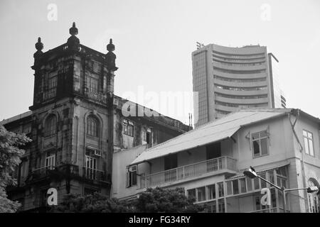 Alte und neue BSE-Bombay Stock Exchange Gebäude Bombay Mumbai Maharashtra Indien Stockfoto