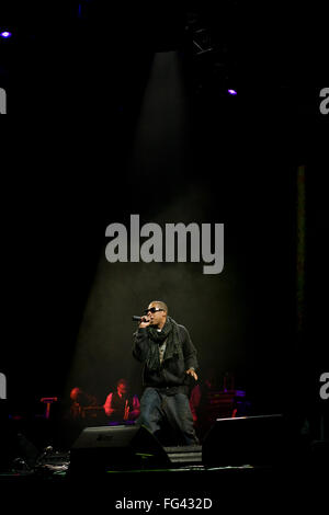 Amerikanische Künstler Jay-Z, Jay-Z als Headliner der Pyramide-Bühne am Glastonbury Festival 2008, Somerset, England, Vereinigtes Königreich. Stockfoto