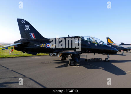 XX184, eine BAe Hawk T1 aus 100 Squadron der Royal Air Force, auf statische Anzeige bei der RAF Leuchars Airshow im Jahr 2012. Stockfoto