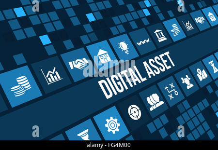 Digital-Asset-Konzept mit Business Icons und Exemplar Bild. Stockfoto