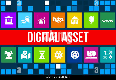 Digital-Asset-Konzept mit Business Icons und Exemplar Bild. Stockfoto