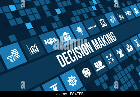 Entscheidungsfindung Konzept Bild mit Business Icons und Exemplar. Stockfoto