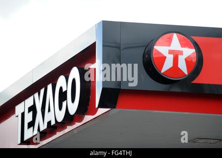 Texaco Tankstelle Zeichen Logo. Stockfoto